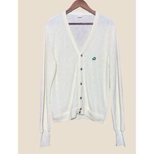 John Deere Knit Cardigan Men Large White Good Vintage V-Neck Embroidered Logo